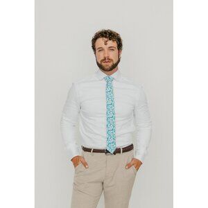 Men's Skinny Tie Floral Print Cotton Necktie Great for Weddings Blue Daisy